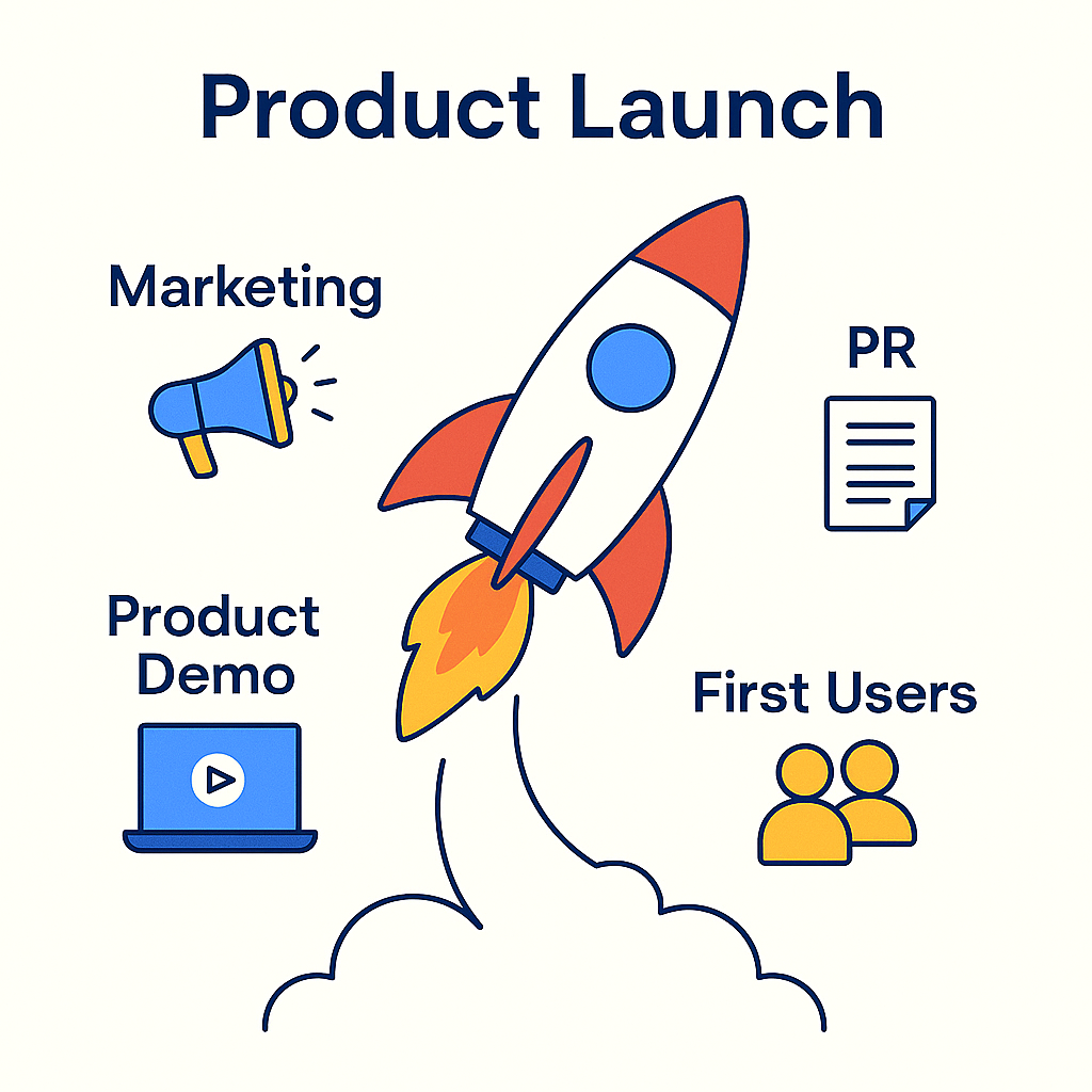 product officially enters the market. The focus shifts from development to marketing, positioning, and user onboard